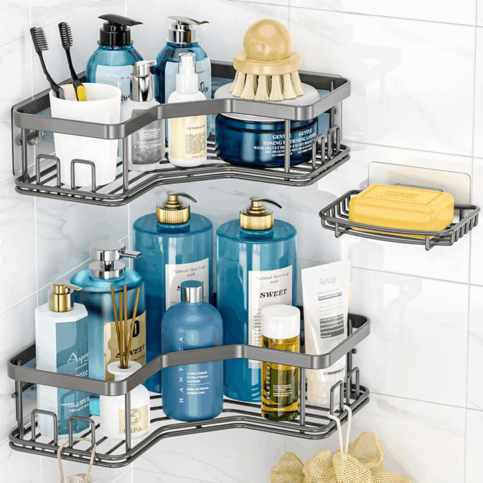 Shower Caddy Organizer, 3-Pack Corner Shower Caddy Organizer Shelves Storage Rack Accessories for Bathroom Countertop Home Decor Set, Grey