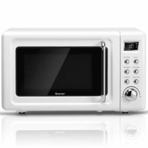 0.7Cu.Ft Retro Countertop Microwave Oven 700W LED Display Glass Turntable White