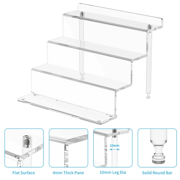 2 Pack 9 Inch Acrylic Risers Display Stands, 4 Tier Perfume Organizer Display Shelf & Versatile Cupcake Stand Holder, Display Risers for Figures, Dessert Shelves for Party Decoration Organizer - Image 4