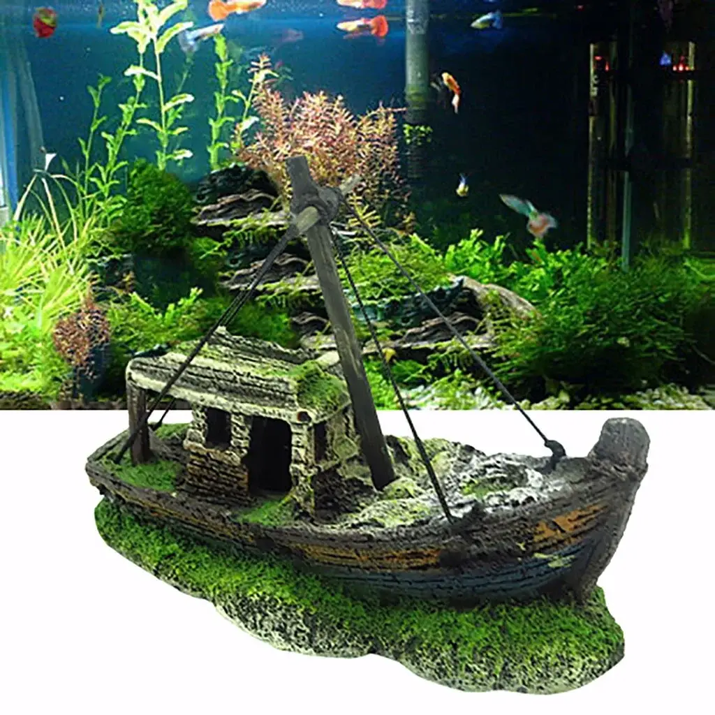 a Sunken Ship Decoration Aquarium Accessories Aquarium Fish Tank Landscape Pirate Ship Wreck Ship Decor Resin Boat Ornament - Image 3
