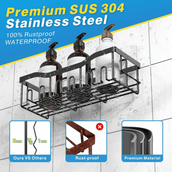 Adhesive Shower Caddy, 5 Pack Rustproof Stainless Steel Bath Organizers with Large Capacity, No Drilling Shelves for Bathroom Storage & Home Decor - Image 5