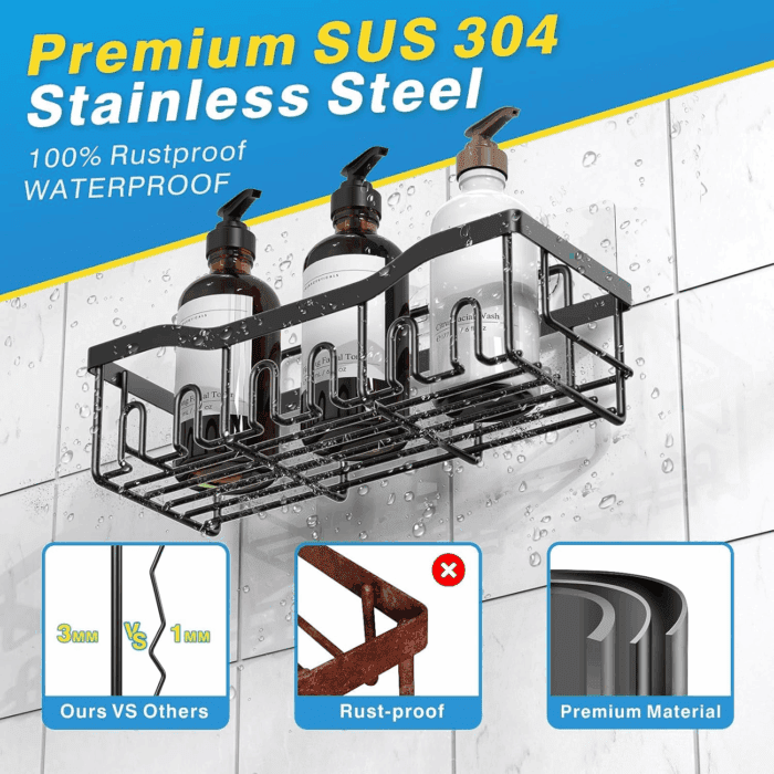 Adhesive Shower Caddy, 5 Pack Rustproof Stainless Steel Bath Organizers with Large Capacity, No Drilling Shelves for Bathroom Storage & Home Decor - Image 5