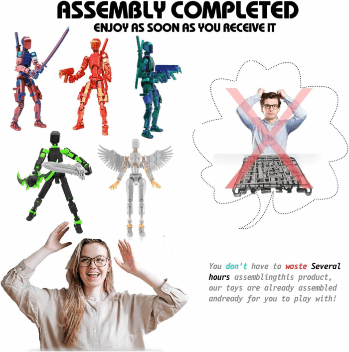 T13 Action Figure Set (Assembly Completed), 3D Printed Multi-Jointed, Titan 13 Action Figures, Multi-Articular Lucky Mobile Robot Nova T-13,Desktop Decorations for Game Lovers Toys (Gold/Sliver) - Image 4