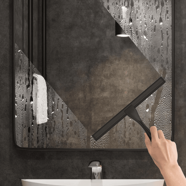 All-Purpose Stainless Steel Shower Squeegee for Shower Glass Door with Adhesive Hook, Bathroom Cleaner Tool Household Window Mirror Squeegee for Glass Doors, Cleaning Tile Wall, Car, 12 Inch, Black - Image 4