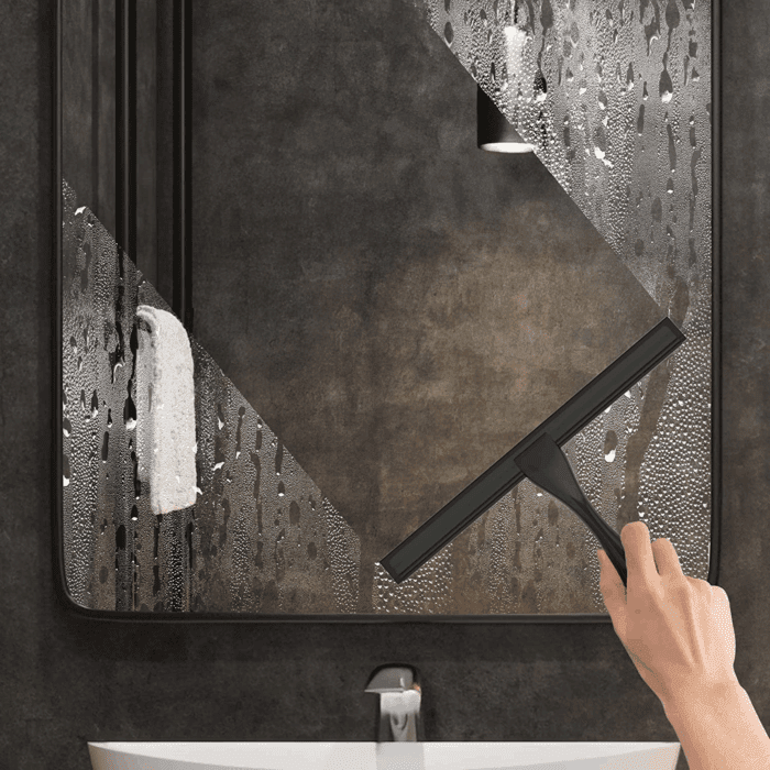 All-Purpose Stainless Steel Shower Squeegee for Shower Glass Door with Adhesive Hook, Bathroom Cleaner Tool Household Window Mirror Squeegee for Glass Doors, Cleaning Tile Wall, Car, 12 Inch, Black - Image 4
