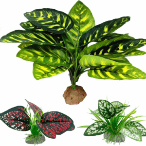 Reptile Artificial Plants, Terrarium Plants Decorations Supplies, Aquarium Fish Tank Plant, Amphibian Habitat Hideout Tank Accessories(L Set-3Pcs/B)