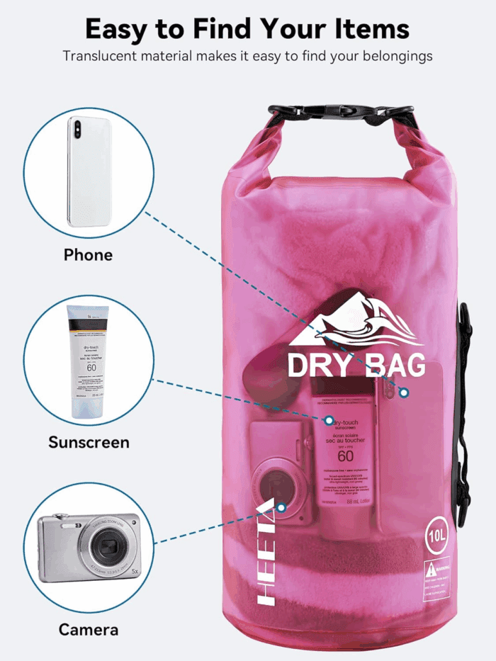 Dry Bag Waterproof for Women Men, 5L/10L/20L/30L/40L Roll Top Lightweight Dry Storage Bag Backpack with Phone Case for Travel, Swimming, Boating, Kayaking, Camping & Beach, 11 Transparent Colors - Image 7