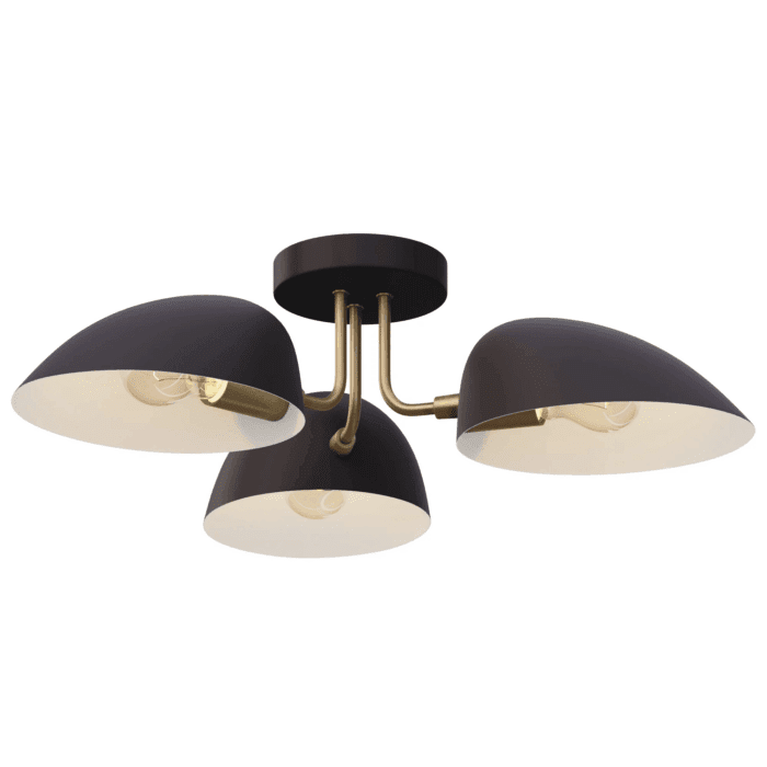 Argo Semi Flush Ceiling Mount 3-Light Fixture with Retro Black Rounded Shade for Hallway, Kitchen or Bedroom - Image 7