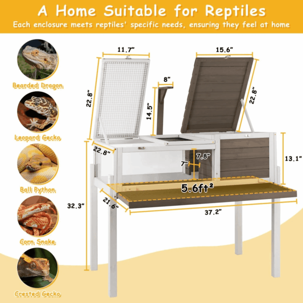 Tortoise Habitat Turtle Enclosure with Detachable Legs, Wooden Indoor Reptile Cage for Small Animals with Leakproof Tray - Image 2