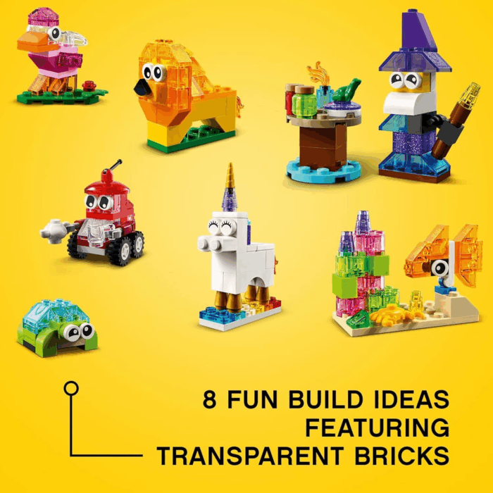 Classic Creative Transparent Bricks Building Set 11013 for Girls and Boys, STEM Toy and Preschool Hands-On Learning Toy, Includes Wizard, Unicorn, Lion, Bird, and Turtle - Image 3