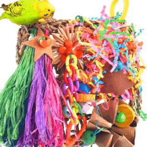 Conure Toys, Bird Grass Mat Parakeet Shredder Hanging Toy Cockatiel Foraging Entertainments Parrot Climbing Wall Chewy Lovebird Cage Playthings for Small to Medium Birds