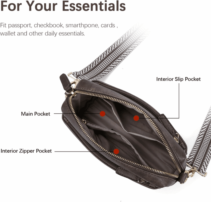 Small Crossbody Purse for Women Triple Zip Cell Phone Leather Handbag with Colored Shoulder Strap - Image 5