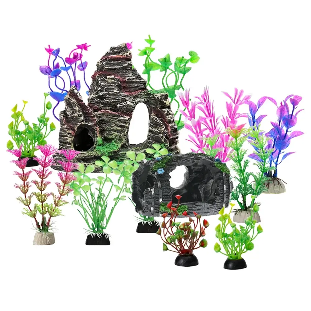 Fish Tank Accessories Aquarium Decorations - 13 Packs Plastic Plants Material Hideout Ornaments Small Size - Image 5