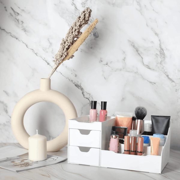 Cosmetic Storage Organizer - Sitting on Your Vanity, Bathroom Counter or Dresser - Easily Organize Your Cosmetics, Jewelry, Hair Accessories (White) - Image 4