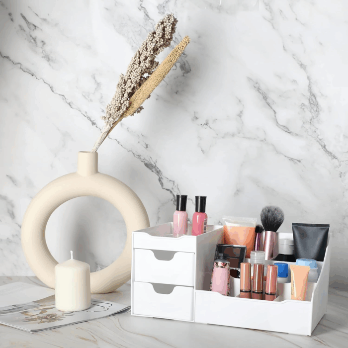 Cosmetic Storage Organizer - Sitting on Your Vanity, Bathroom Counter or Dresser - Easily Organize Your Cosmetics, Jewelry, Hair Accessories (White) - Image 4
