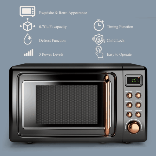 0.7Cu.Ft Retro Countertop Microwave Oven 700W LED Display Glass Turntable New - Image 9