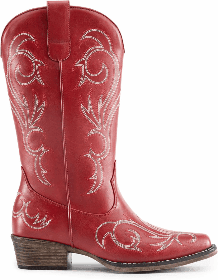 Women'S Cowboy Boots Mid Calf Cowgirl Boots Square Toe Chunky Heel Embroidery Stitched Western Boots - Image 2