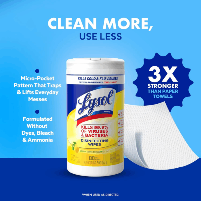 Disinfectant Wipes, Multi-Surface Antibacterial Cleaning Wipes, for Disinfecting and Cleaning, Lemon and Lime Blossom, Pack of 4 (Packaging May Vary) - Image 6