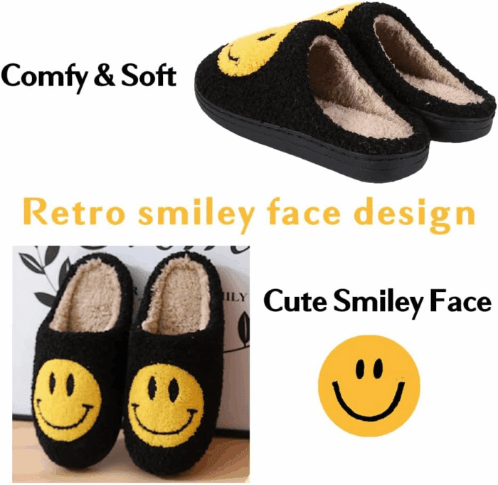 Smile Face Slippers for Women - Indoor Outdoor Retro Happy House Slides, Soft Fluffy Cushion Furry Shoes - Image 5