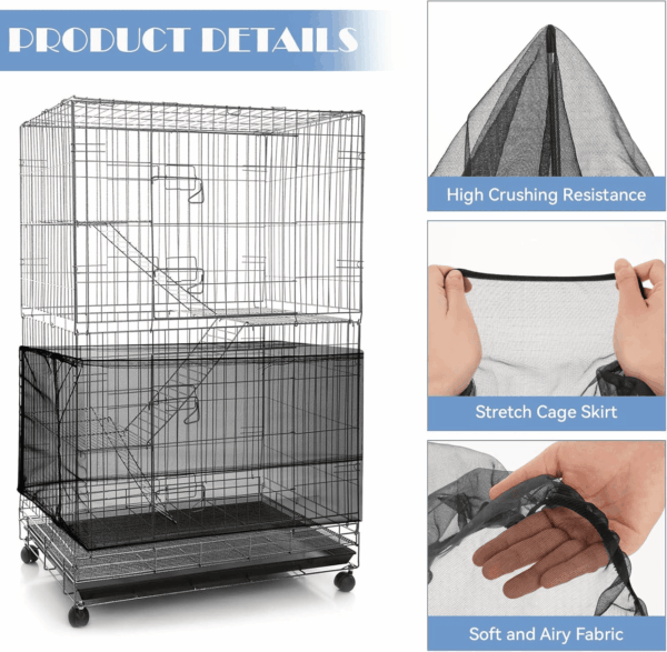 Adjustable Bird Cage Seed Catcher Net Cover Elastic Band Mesh Cover Black for Parrot Cages - Image 3