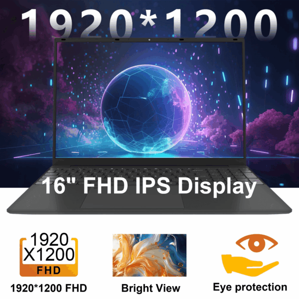 16 Inch Windows 11 Pro Laptop 16GB RAM 512GB SSD with 4 Core Intel Alder Lake N95, 1920X1200 FHD IPS Screen, Fingerprint, Backlit Keyboard, Ultra Thin and Light - Image 6