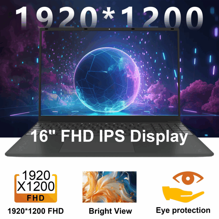 16 Inch Windows 11 Pro Laptop 16GB RAM 512GB SSD with 4 Core Intel Alder Lake N95, 1920X1200 FHD IPS Screen, Fingerprint, Backlit Keyboard, Ultra Thin and Light - Image 6