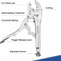 5-Piece Locking Pliers Set, Pliers Tool Set, Vice Grips with Chrome-Vanadium Steel, 5/7/10 Inch Curved Jaw Pliers, 6.5/9 Inch Long Nose Pliers - Image 2