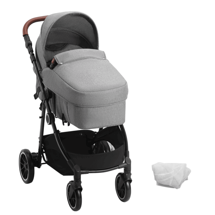 2 in 1 Convertible Baby Stroller, Foldable Infant Newborn Bassinet Pram, Unisex Travel Stroller for Newborn Baby, Dark Grey - Image 9