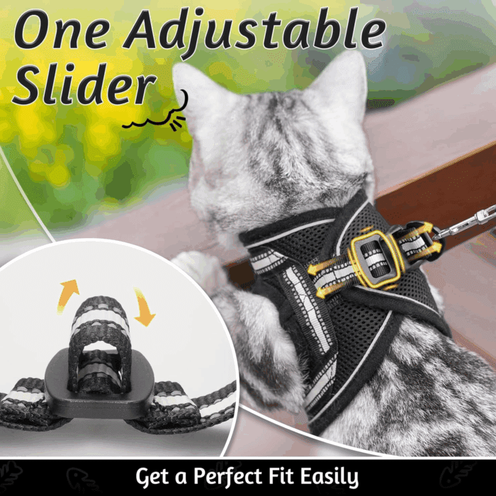 Cat Harness and Leash Set for Walking Escape Proof, Adjustable Soft Kittens Vest with Reflective Strip for Cats, Comfortable Outdoor Vest, Black, S - Image 6