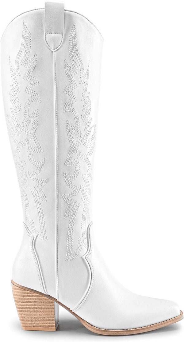 Womens Cowboy Boots Wide Calf Comfortable Pull on Zipper Chunky Heel Pointed Toe Embroidered Western Cowgirl Knee High Boots Girls Ladies Retro Tall Boot - Image 2