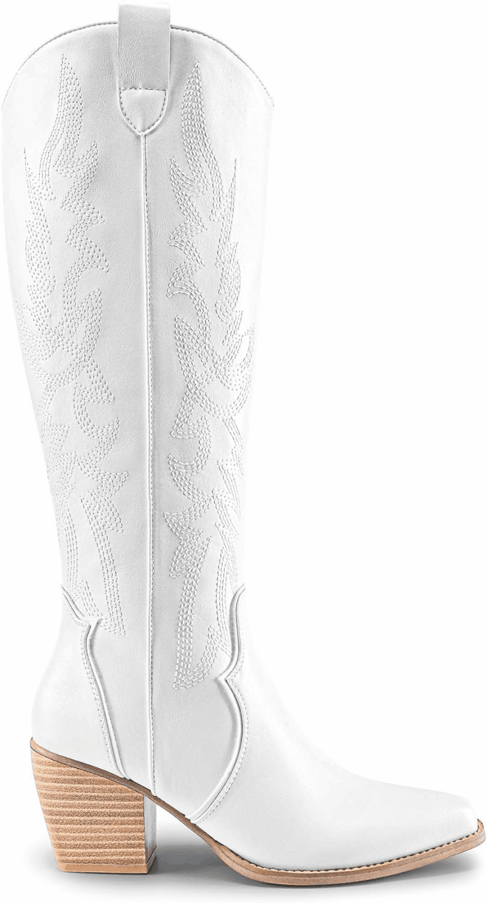Womens Cowboy Boots Wide Calf Comfortable Pull on Zipper Chunky Heel Pointed Toe Embroidered Western Cowgirl Knee High Boots Girls Ladies Retro Tall Boot - Image 2