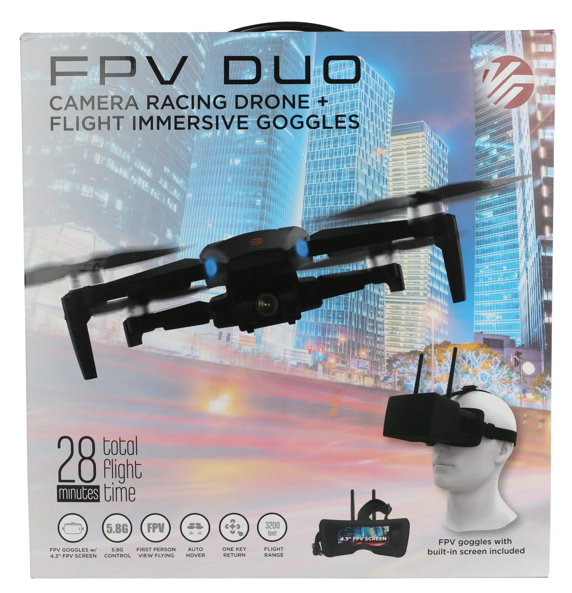 FPV Duo Racing Drone with Goggles and GPS, Black - Image 10