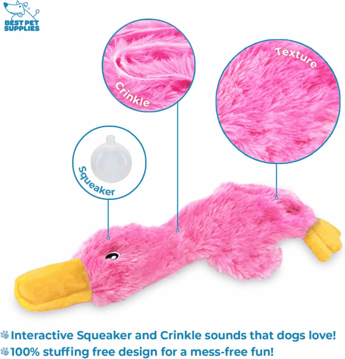 Crinkle Dog Toy for Small, Medium, and Large Breeds, Cute No Stuffing Duck with Soft Squeaker, Fun for Indoor Puppies and Senior Pups, Plush No Mess Chew and Play - Light Pink - Image 3