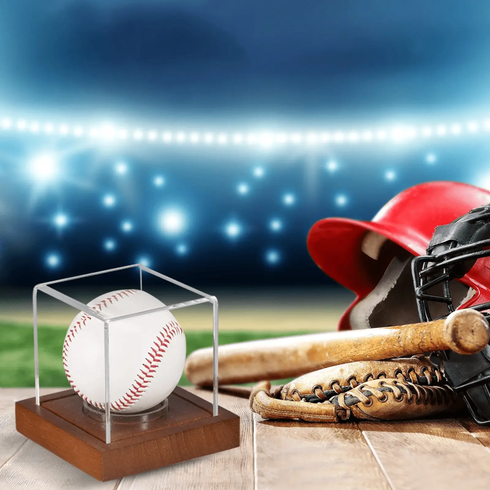 Baseball Display Case with Wooden Base, Acrylic Baseball Holders for Display Memorabilia Ball Pine Wood - Image 6