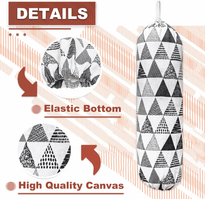 Plastic Bag Holder,Wall Mount Plastic Bag Organizer,Washable Large Grocery Bag Storage Dispenser,Shopping Bags Carrier ​For Home Kitchen Travelling,Free Adjustment with Drawstring,Gray Triangle, 22X9" - Image 3