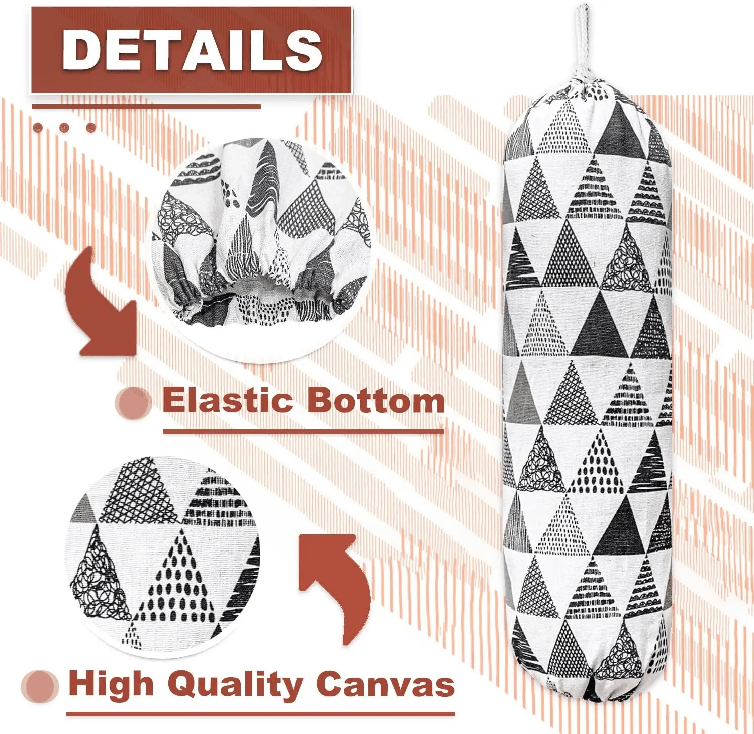 Plastic Bag Holder,Wall Mount Plastic Bag Organizer,Washable Large Grocery Bag Storage Dispenser,Shopping Bags Carrier For Home Kitchen Travelling,Free Adjustment with Drawstring,Gray Triangle, 22X9" - Image 3