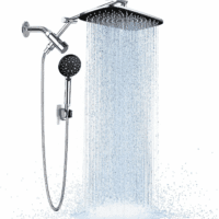 Wide Rain Shower Head with 6 Modes Handheld Water Spray，High Pressure Showerhead Combo with Arm for Bathroom Accessories，Home Decor Adjustable Dual Shower with Anti-Clog Nozzles,Silver Chrome