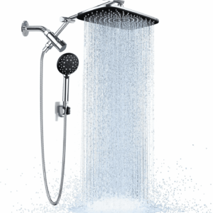 Wide Rain Shower Head with 6 Modes Handheld Water Spray，High Pressure Showerhead Combo with Arm for Bathroom Accessories，Home Decor Adjustable Dual Shower with Anti-Clog Nozzles,Silver Chrome