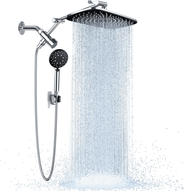 Wide Rain Shower Head with 6 Modes Handheld Water Spray，High Pressure Showerhead Combo with Arm for Bathroom Accessories，Home Decor Adjustable Dual Shower with Anti-Clog Nozzles,Silver Chrome