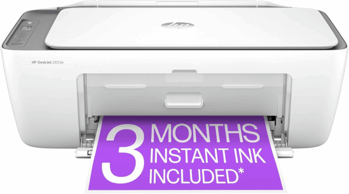 Deskjet 2855E Wireless All-In-One Color Inkjet Printer, Scanner, Copier, Best-For-Home, 3 Months of Instant Ink Included (588S5A)