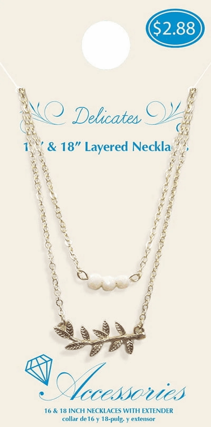 Women'S Gold Tone Delicate Duo Layered Peach Glass Bead and Leaf Necklaces. - Image 2