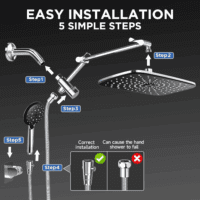 Wide Rain Shower Head with 6 Modes Handheld Water Spray，High Pressure Showerhead Combo with Arm for Bathroom Accessories，Home Decor Adjustable Dual Shower with Anti-Clog Nozzles,Silver Chrome - Image 7
