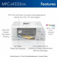 MFC-J4335DW Inkvestment Tank All-In-One Printer with Duplex and Wireless Printing plus up to 1-Year of Ink In-Box, Works with Alexa - Image 3