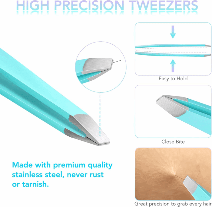 Tweezers Set and Nail Clippers 8Pcs Precision No Gaps Eyebrow Tweezer Kit for Facial Hair Men & Women Travel Tweezers with Leather Case（Violet/Cyan） - Image 2