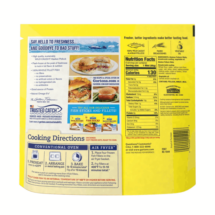 Gorton’S Breaded Fish Sandwich Cut from 100% Whole Fish Fillets (Not Minced), Wild Caught Alaskan Pollock, Frozen, 8 Count, 18.3 Ounce Resealable Bag - Image 3