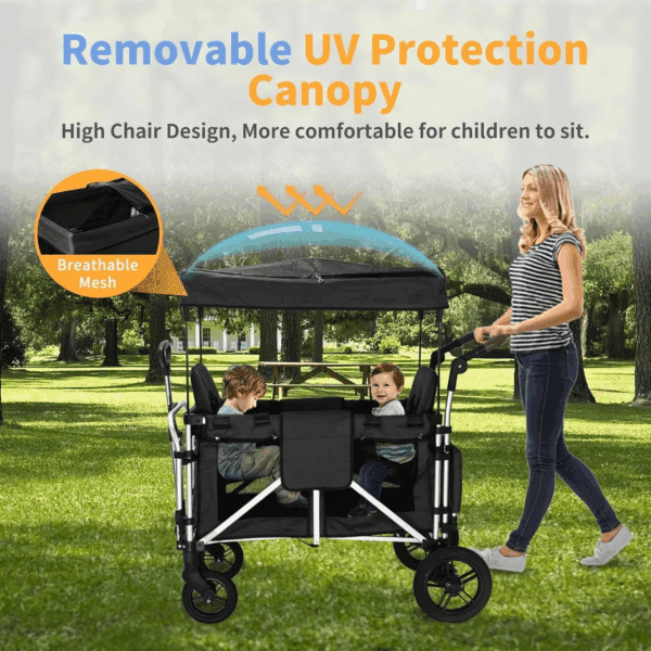 Stroller Wagon for 2 Kids, All-In-One Foldable Wagon Stroller, Black, 1 Count - Image 6