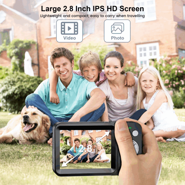 64MP 4K Digital Camera, 2.8" Screen 18X Digital Zoom anti Shake Compact Retro Camera, Vlogging Camera for Kids Teens Seniors with 32GB Card（Black） - Image 4