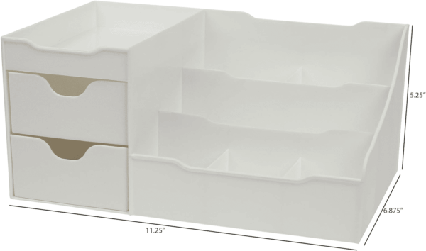 Cosmetic Storage Organizer - Sitting on Your Vanity, Bathroom Counter or Dresser - Easily Organize Your Cosmetics, Jewelry, Hair Accessories (White) - Image 2