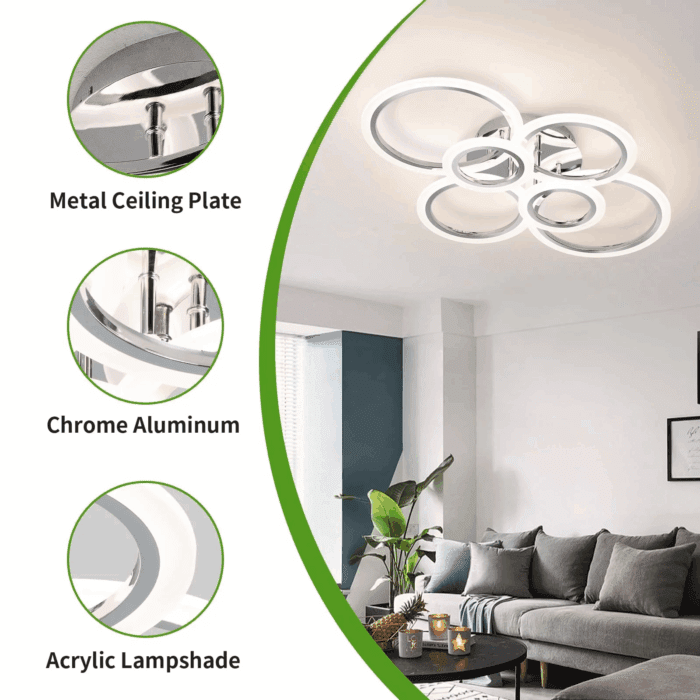 Modern LED Ceiling Light Fixture 6 Rings Dimmable Flush Mount Lighting with Remote for Living Room Bedroom Kitchen (6 Heads) - Image 7