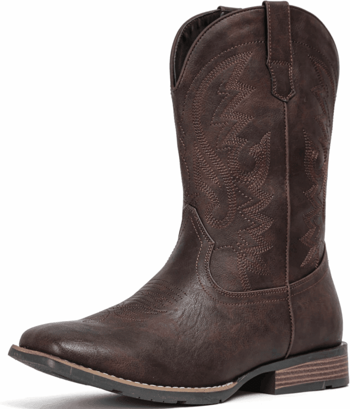 Cowboy Boots for Men with Wide Square Toe Western Retro Boot Durable Classic Fashionable Embroidered Pull on Slip Resistant Boots